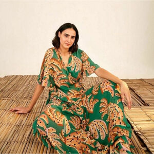 FARM Rio Green Raining Bananas Print Wrap Maxi Dress XL